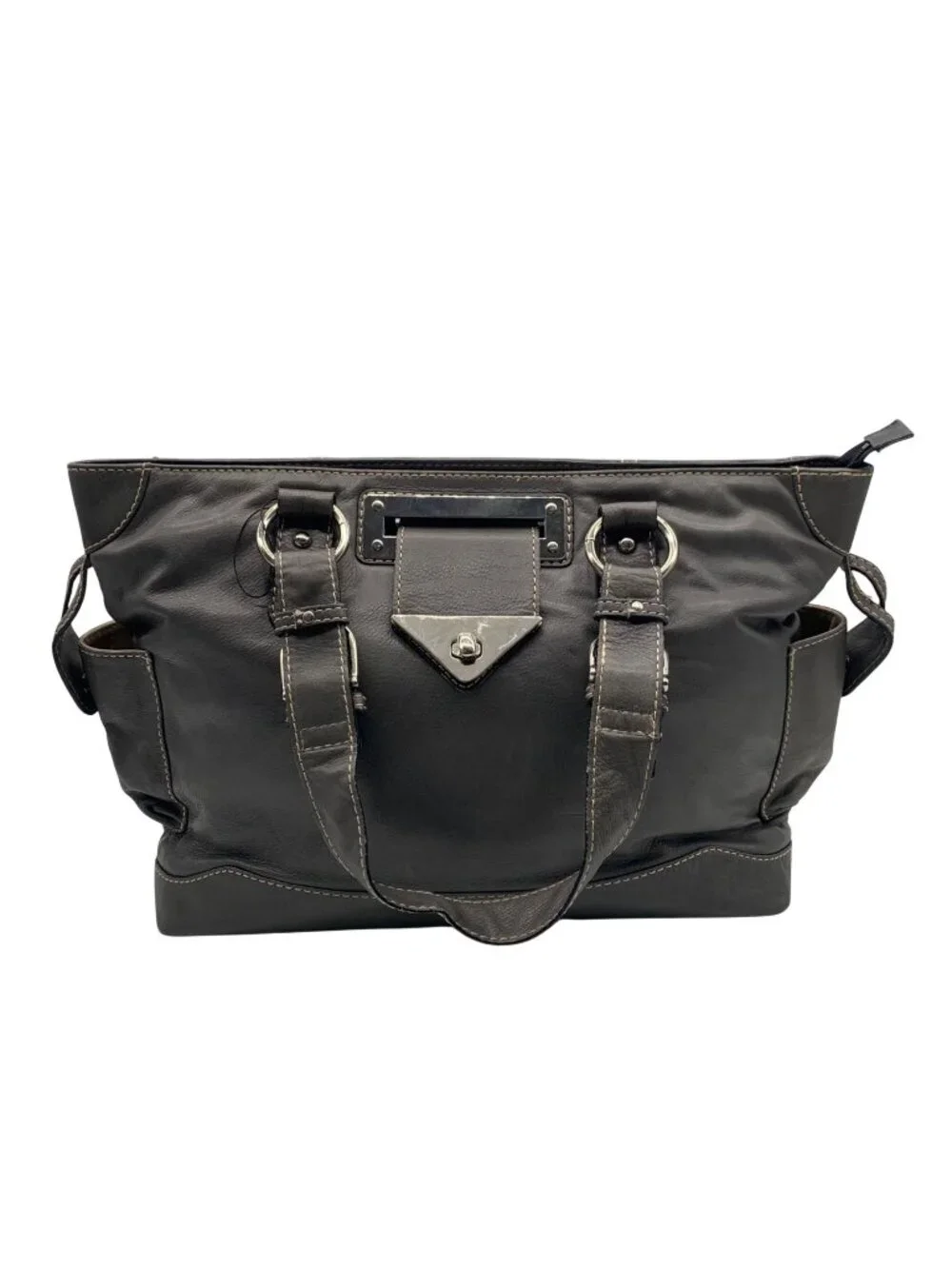 The Real McCoy Grey Pebbled Leather Western Style Tote Bag